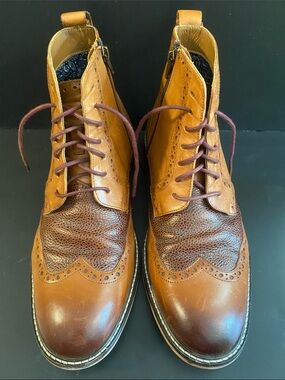 Thomas & Vine Men's Legend Wingtip Ankle Leather Boot Textured Detail Tan Sz 9